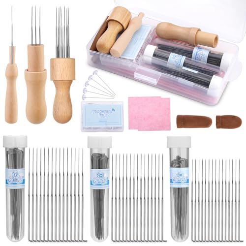 Kuppt Nadelfilz Set, 102 Stücke Filznadeln, Filznadeln zum Trockenfilzen Set, Nadelfilzen Set für Anfänger, Filznadelgriff aus Holz Professionelle DIY Wollfilz Projekte