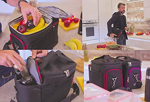 Meal Prep Lunch Box - 3 Piece Set - Insulated Lunch Box For Women Or Men - 3 Bento Style Containers Inside Large Black Lunch Bag- Bpa Free - Microwave/Dishwasher Safe - A2S Black/Red #TOP6