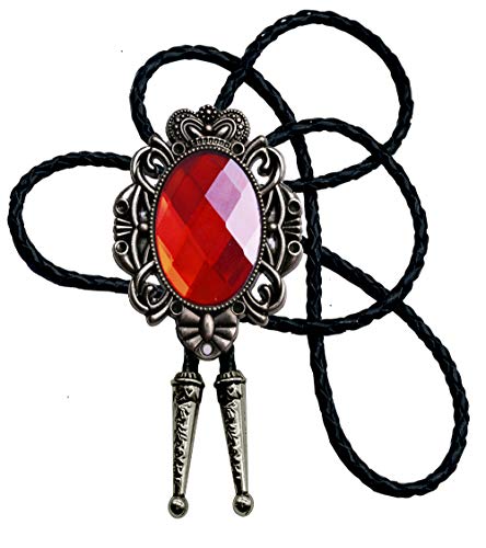 Moranse Bolo Tie Natural Colors Crystal Stone Western Celtic Style Genuine And Cowhide Rope(Red) #TOP20