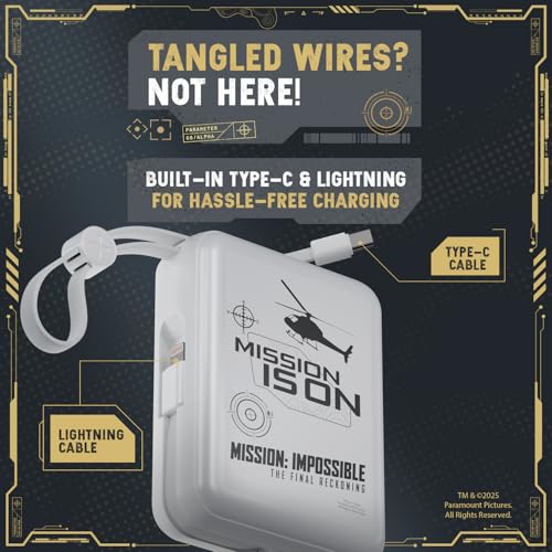 Image of Mobilla x Mission: Impossible - MPower X2 Limited Edition Powerbank | 27W High-Speed Output | 10000mAh Battery | Built-In Type-C & Lightning Cables | Dual Fast Charging Ports | Battery Display (White)