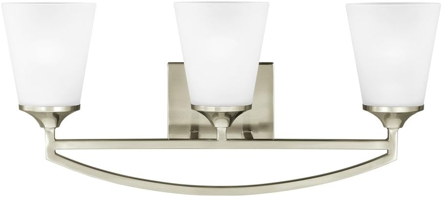 Sea Gull Lighting 4424503-962 Hanford Three-Light Bath or Wall Light Fixture with Satin Etched Glass Shades, Brushed Nickel Finish