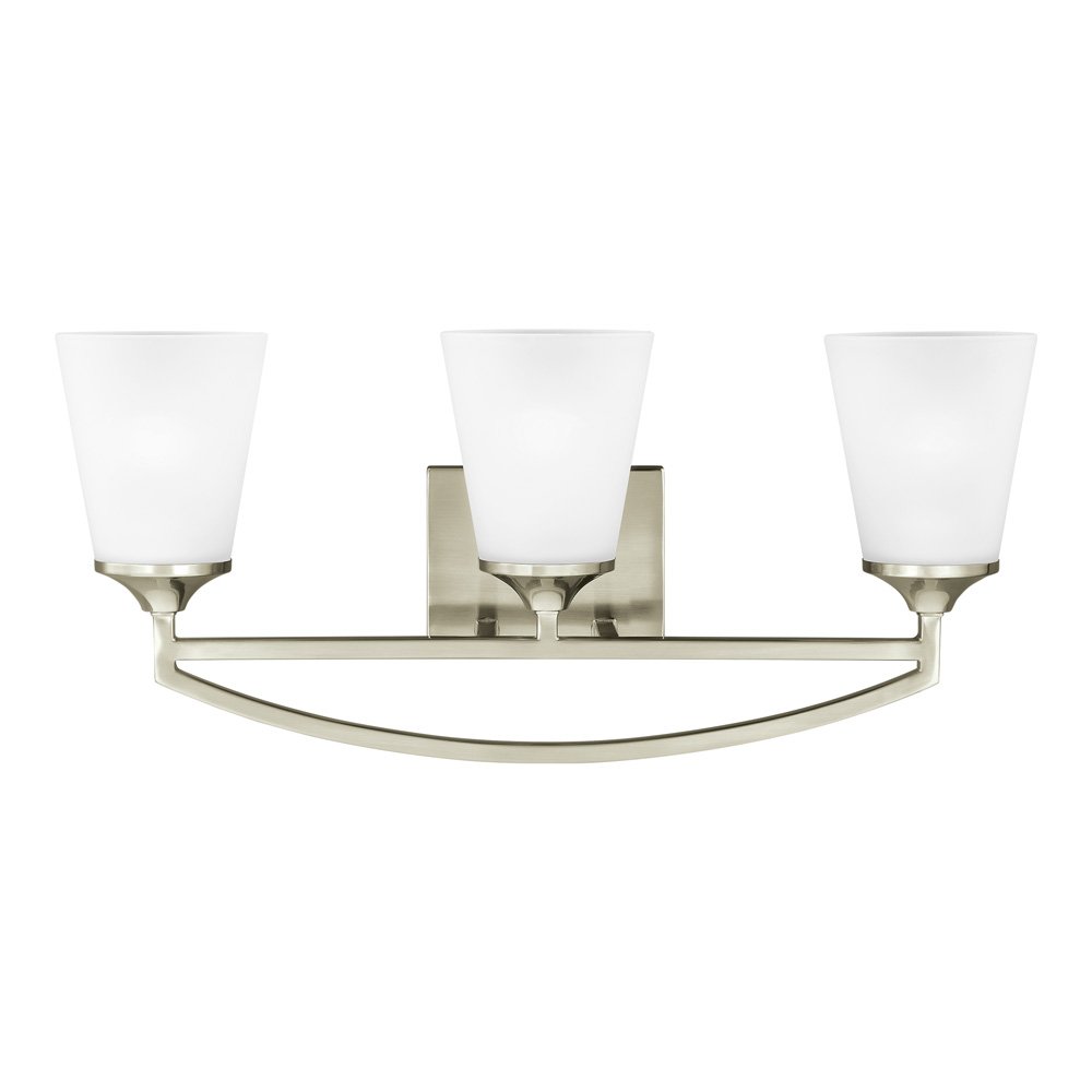 Sea Gull Lighting 4424503-962 Hanford Three-Light Bath or Wall Light Fixture with Satin Etched Glass Shades, Brushed Nickel Finish