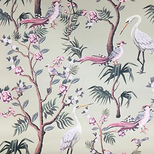 Green Blossom Birds Wallpaper Home Floral Tropical Tree Pink Paste The Wall