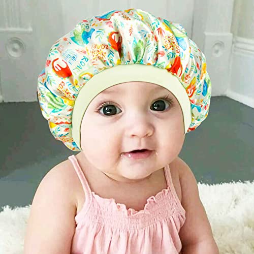 Aileam Kids Satin Bonnet Baby Sleep Cap Dinosaur Wide Elastic Band Soft Silk Double Layer Night Hair Hats for Teens Toddler Child Baby4