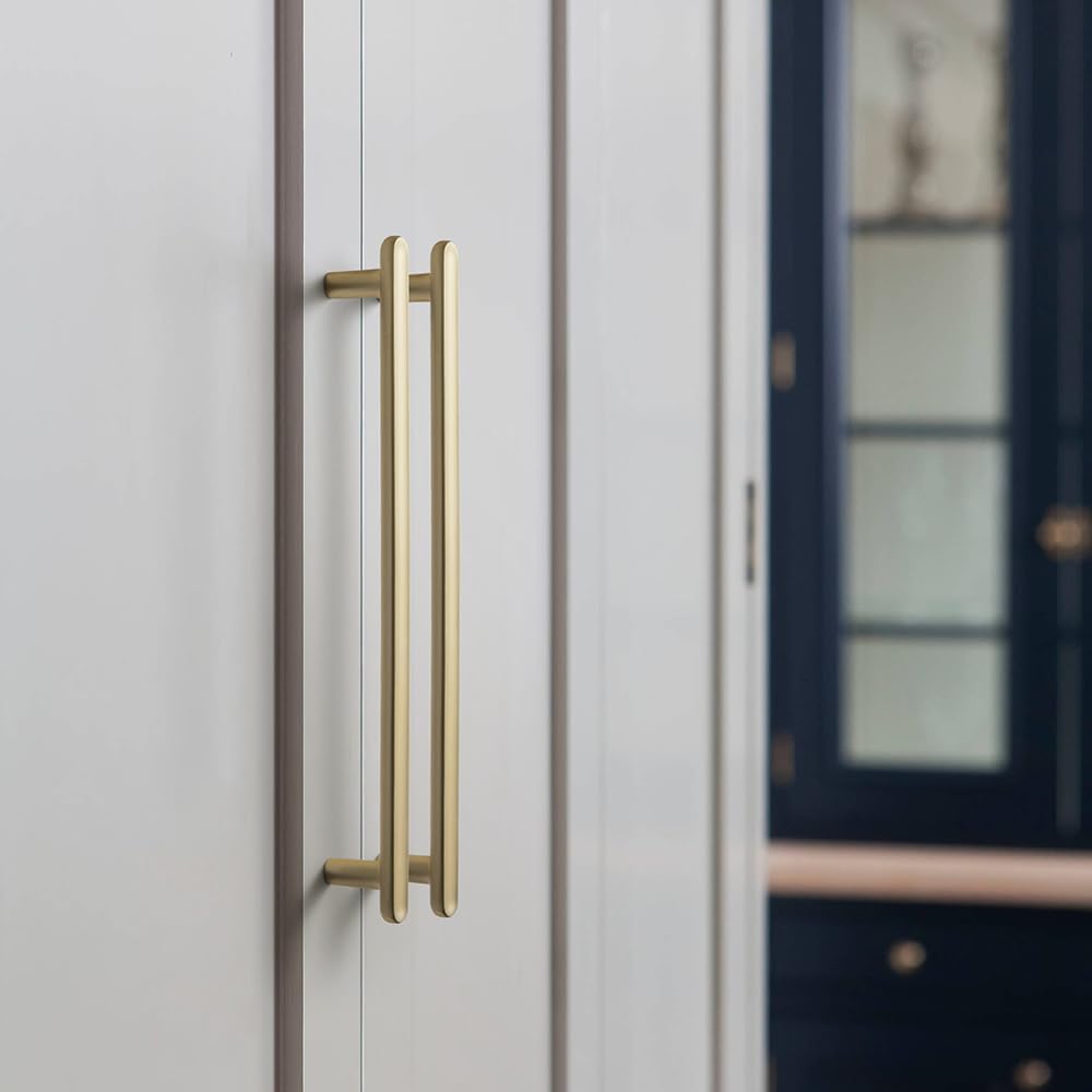 Goo-Ki 6 Pack 7 9/16" Classic Curvature Antique Brass Cabinet T-Bar Knobs - Modern Elegance for Kitchen Drawer Luxurious Durable Pulls for a Touch of Opulence