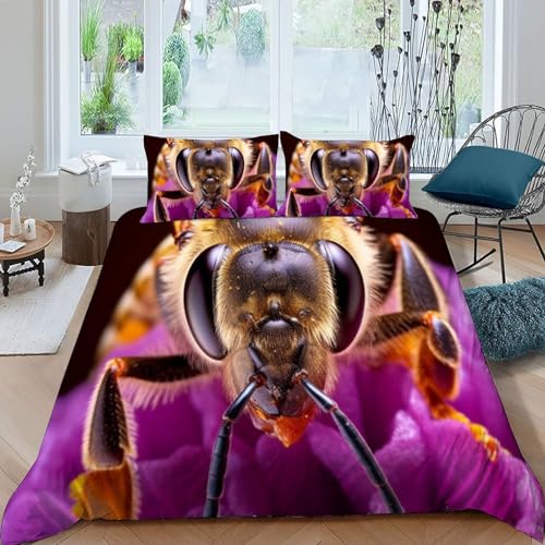 Housse de couette super king 260x220 microfibre anti-plis imprimé abeille - 3