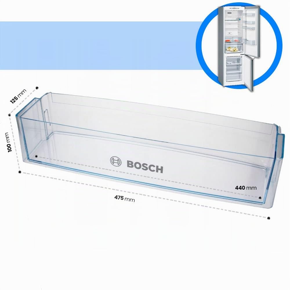 Anakel Home Repuesto Botellero Frigorífico 00664286 Compatible con Frigorífico Bosch | Bandeja Frigorifico Bosch Transparente, Plástico Resistente, 475 x 125 x 100 mm