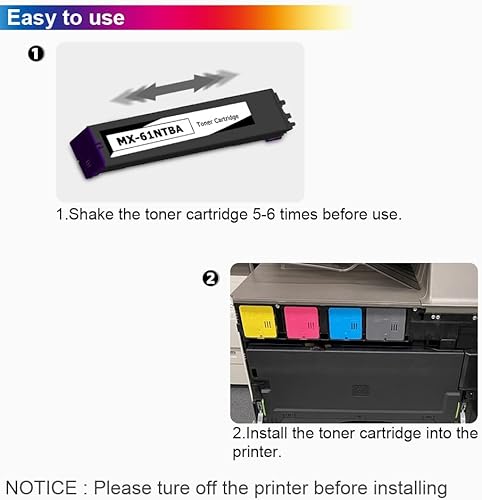 Miniatura 3 de MX-61NT MX61NT - Cartucho de tóner de repuesto para Sharp MX-61NTBA MX-61NTCA MX-61NTMA MX-61NTYA uso en Sharp MX-2651 MX-3051 MX-3071 MX-3551