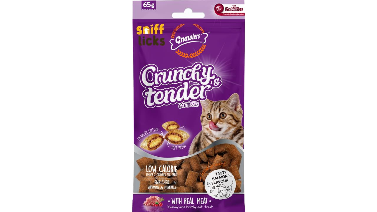 GNAWLERS Crunchy & Tender Cat Treats Made with Real Salmon, Irresistible Crunchy on The Outside and Soft Center 65g (Pack of 4) by Sniff N Licks (B0D41Z9F19) Amazon Price History, Amazon Price Tracker