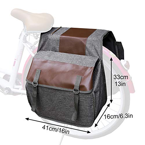 MDSTOP Bike Bag Double Pannier Side Bags Large Compartments Quick Release Lever Lock Clip-on with Rain Cover for Bicycle Cargo Rear Rack Saddle Bag (Khaki, L) - Thumbnail 2
