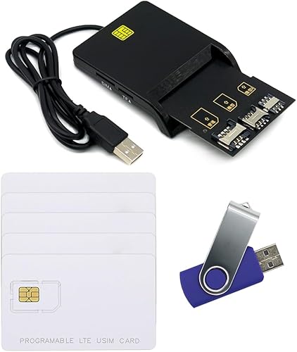 Gialer Kit de programa de tarjetas LTE, herramientas y accesorios para tarjetas SIM incluyen 1 lector de tarjetas SIM + 5 tarjetas programables de