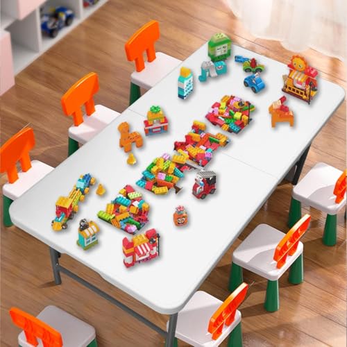 Image of 4FT Folding Picnic Table Indoor Outdoor Heavy Duty Portable Folding Square Plastic Dining Table w /Handle, Lock for Picnic, Party, Camping