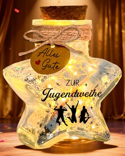 Leboria Geldgeschenke Verpackung Jugendweihe - LED Flaschenlicht mit Korken in Sternform, Geldgeschenk Jugendweihe Geschenke Mädchen Junge, Geschenke zur Jugendweihe, als Tischdeko Jugendweihe Deko