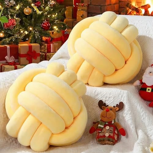 Namalu 7.87 Inches 2 Pcs Knot Pillow Decorative Throw Pillow, Light Yellow