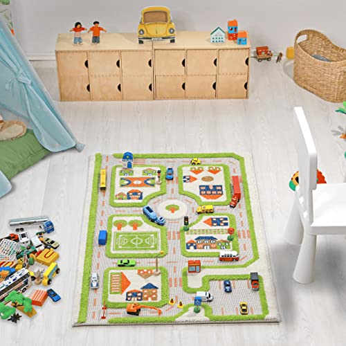 Ivi Thick 3D Childrens Play Mat & Rug In A Colorful Town Design For Kids With Soccer Field, Car Park & Roads, Green, 32 X 45 Inches #TOP5