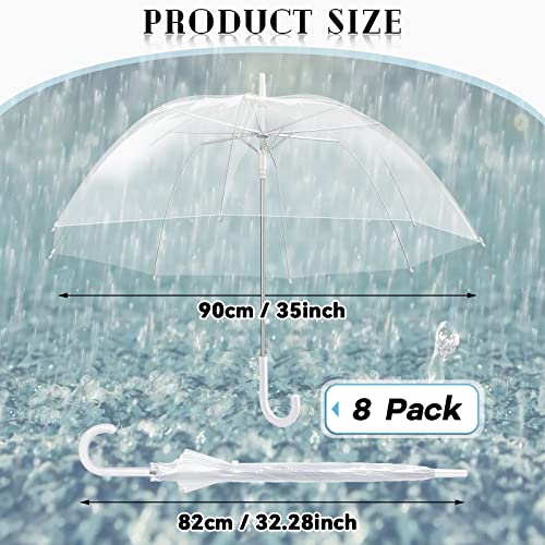 8 Pcs Clear Umbrellas Wedding Style Stick Umbrellas Large Canopy Windproof Bubble Umbrellas For Bridal Party Men Women #TOP1