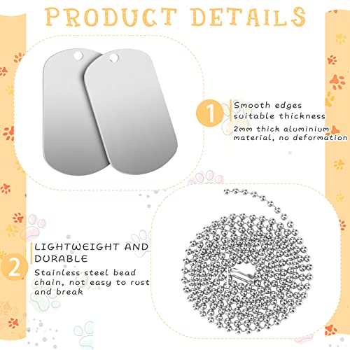 Yinkin 200 Pcs Personalized Military Dog Tags Set Including 100 Pcs Aluminum Blank Dog Tags for Engraving 100 Ball Steel Chain Rectangle Metal Blank Stamping Label for DIY Craft(Silver)