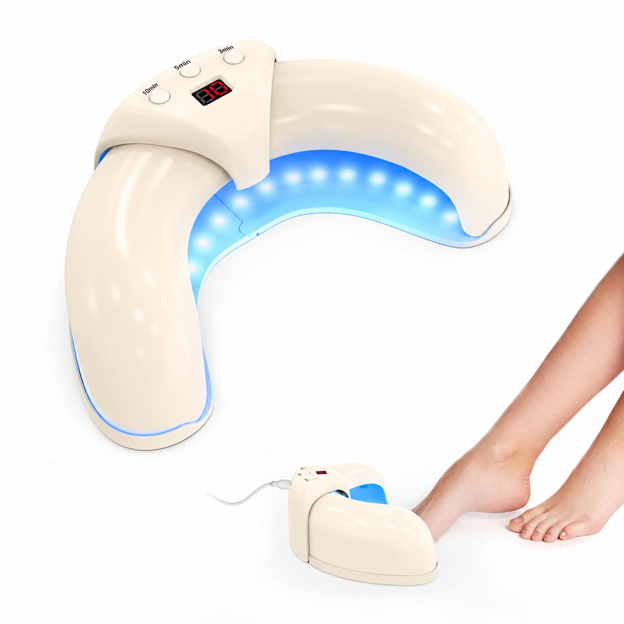 Nagelpilz Laser Gerät, Berrlly Nagelpilz Laser Device Verwendung für Mehrere Fingernägel und Zehennägel, Einfach zu Bedienendes Faltbares Gerät, Geeignet für Verfärbte und Verdickte Zehennägel-Beige