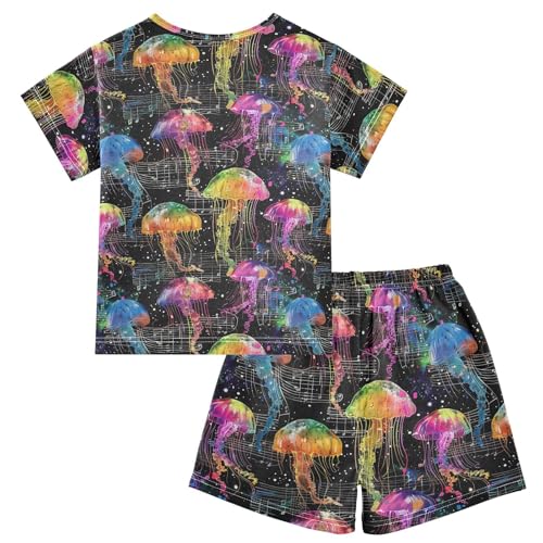 ALAZA Rainbow Jellyfish Music Notes Pajama Set Short Sleeve Sleepwear Soft Lounge Nightwear2