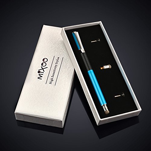 Mixoo 2-in-1 High Precision Stylus (Disc & Fiber Tips 2 in 1 Series), Extra with 3 Replaceable Tips, Compatible with Capacitive Touch Screen Devices (Blue)