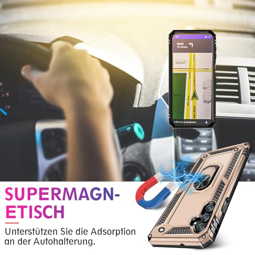Image of for Samsung Galaxy S24 FE Case with Screen Protector, Military Grade Rugged Shockproof Galaxy S24 FE 5G Heavy Duty Protective Cover for Samsung S24 FE Magnetic Ring Kickstand Phone Case (Gold)