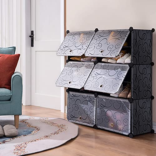 Image of YOUDENOVA Shoe Storage Cabinet 2 x 6 Tier Shoe Rack 24 Pair Plastic Shoe Shelves Organizer Portable Shoes Shelving Saving Space Shoes Cupboards for Hallways Bedroom Entryway