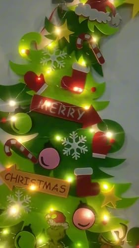 Miniatura 9 de Montessori - Árbol de Navidad de fieltro para niños pequeños, árbol de Navidad de pared de 3.2 pies con 32 adornos y luces LED, árbol falso
