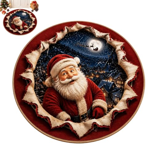 Christmas Door Mat, Santa Claus Illusion Carpet, Non Slip Entryway Rug | Crystal Velvet Entryway Rug For Porch, Patio, Living Ro