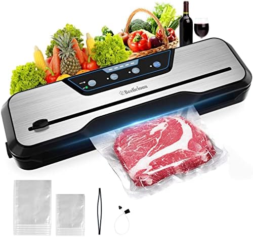 Vacuum Sealer Machine, with Starter Kit and 2-Year Warranty, Beelicious Automatic Air Sealing System for Food Storage, with Build-in Cutter, Moist Mode, Air Suction Hose| LED Indicator | Quiet | 50% Compact | Sous Vide