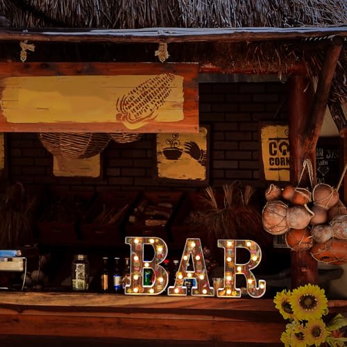 Image of Aurelema 8.6 X6.7 x 1.5 Inch Tiki Bar Sign Tiki Party Table Decorations Marquee Letters Light up LED Table Centerpiece Hawaii Luau Aloha Decor for Summer Tropical Pub Outdoor Patio Wall Party Supplies