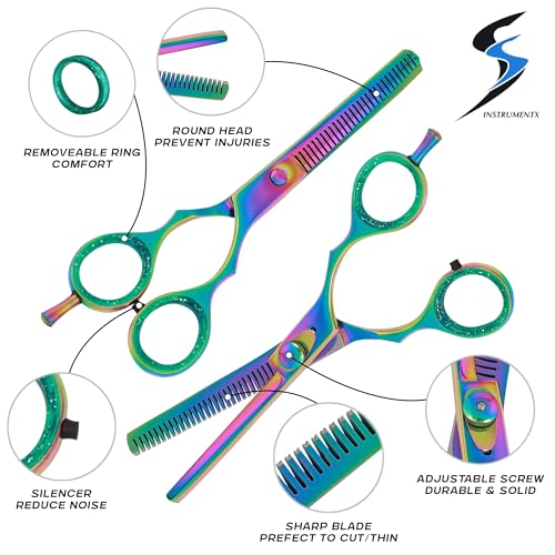 KATX Effilierschere, Professionelle Friseurschere zum Ausdünnen und Schneiden von Haaren, Edelstahl Gezahnte Haarschneideschere für Männer, Frauen und Kinder (6' Multicolor)