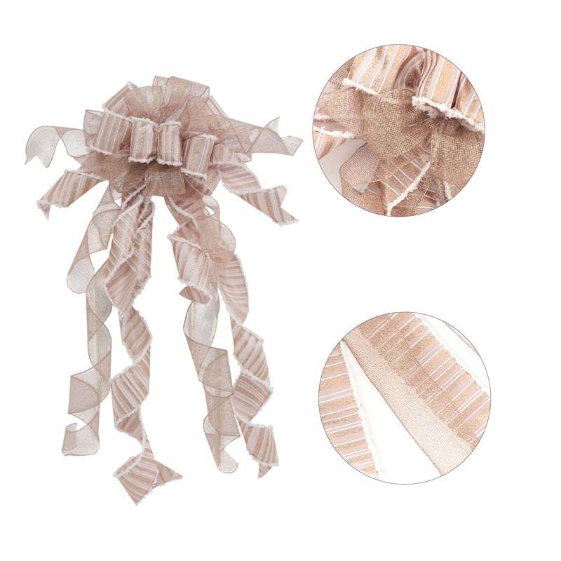 Christams Tree Topper Bow, Large Rose Gold Bows Burlap Decorative Bows for Xmas Holiday Thanksgiving Indoor Outdoor Ornament Gift Bow