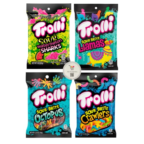 Trolli Gummy Awesome Animal Variety Mix, Pack Of 4-1 Of Each (Sour Brite Llamas, Sour Brite Crawlers, Sour Brite Octopus, Sour Watermelon Sharks) #TOP29