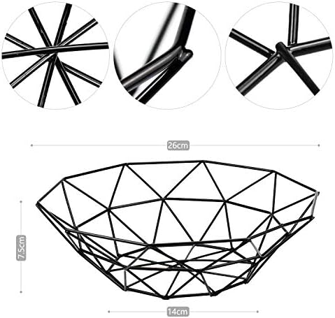 Metal Fruit Bowl Vintage Geometric Decorative Small Fruit Basket for Storage Tabletop Fruit and Vegetable Bread - 5.5 * 3 * 10 inch Black