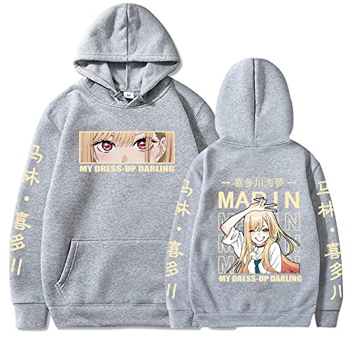 colanperd Anime My Dress-Up Darling Hoodie Marin Kitagawa Printed Hip Hop Streetwear Sweatshirts Grey