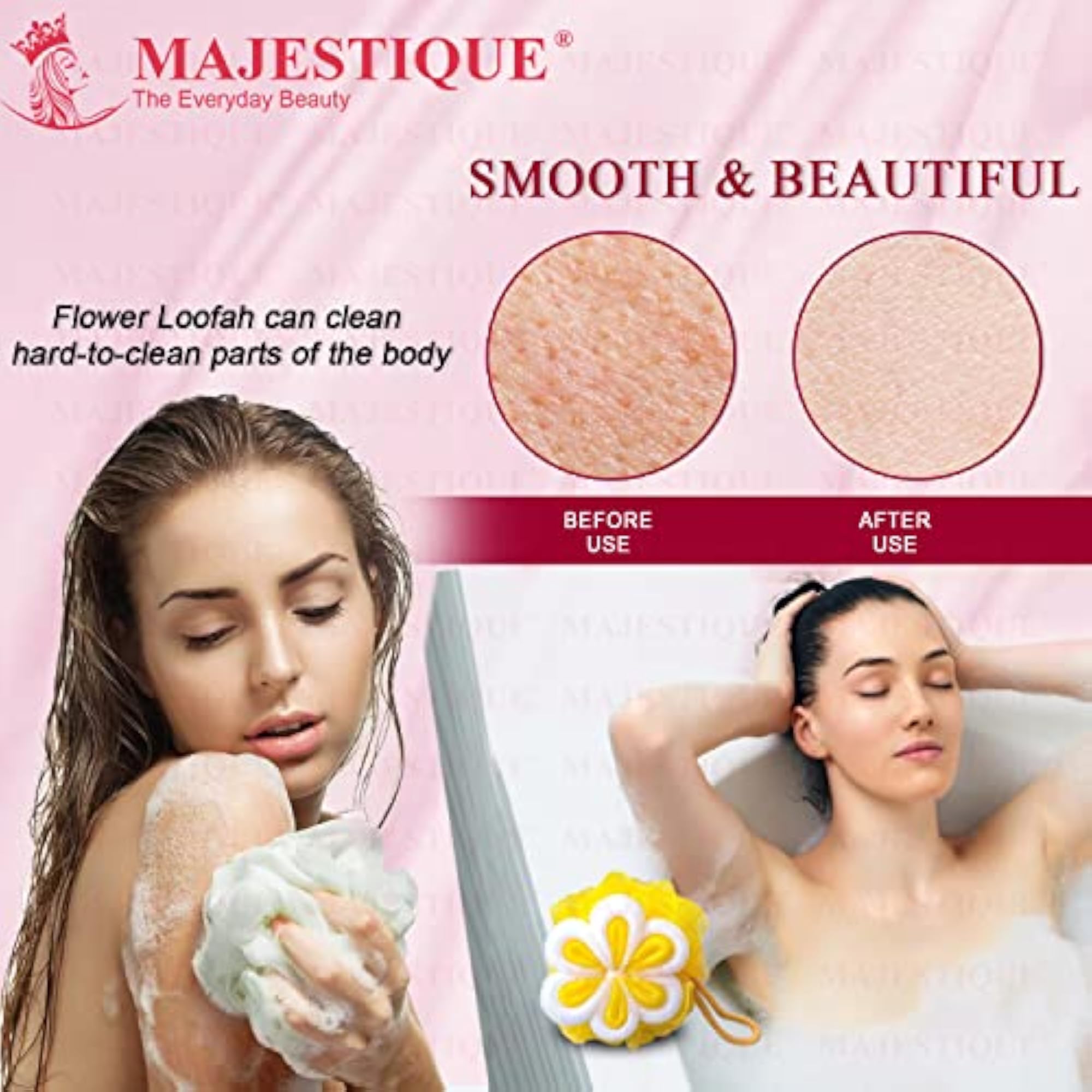 Floral Loofah Body Scrubber for Bathing, Soft Exfoliating Sponge
