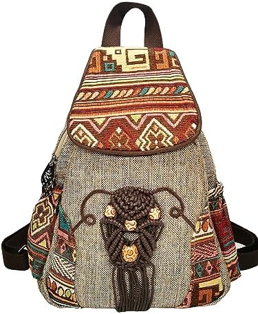 POPUCT Cotton Boho Small Backpack Fashion Hand Knitting Mini Chest Bag for Women