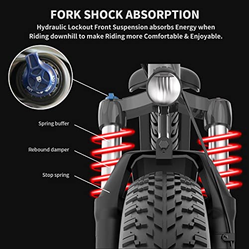 Aostirmotor 750W Electric Bike For Adults 26"×4" Fat Tire Electric Bike 48V 15Ah Adult Electric Bicycles, Full Suspension 28Mph E Bike For Adults, Shimano 7 Speed Electric Mountain Bike (Gray-Black) #TOP4