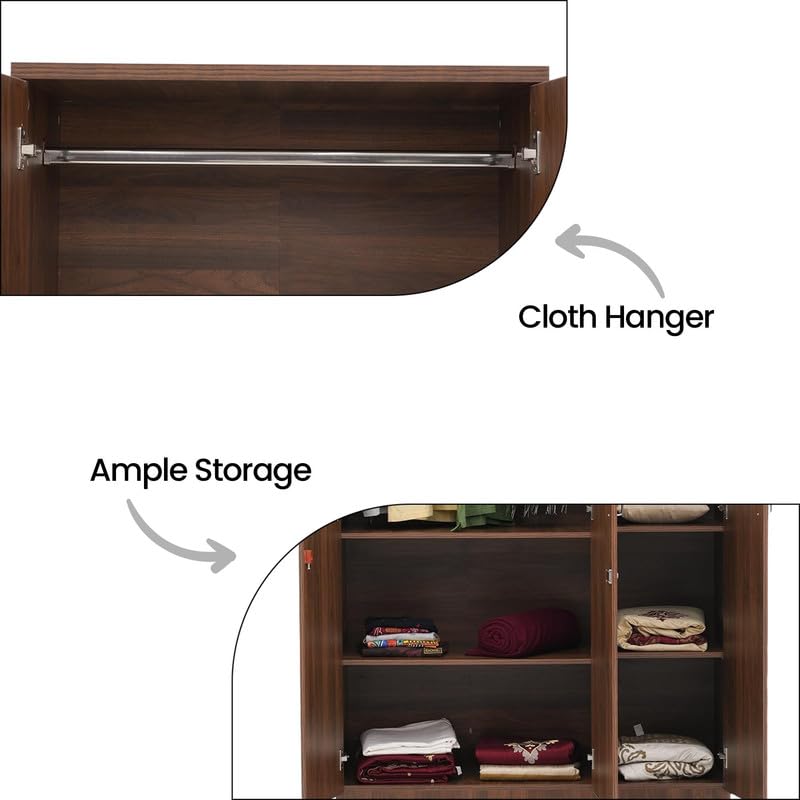 Image of Royaloak Baleno 3 Door Wardrobe, Engineered Wood Almirah with Melamine Finish, Clothes Storage Cabinet with Hanging Rod, Modern Bedroom Cupboard, W 69.68 X D 17.51 X H 70.86 Inches