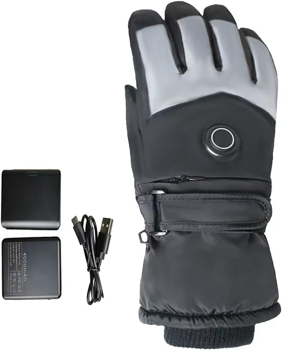 Black Fast Heating Electric Gloves for Men and Women, 4000mAh Battery Heated Gloves Warm Winter Waterproof Touchscreen Mitts for Skiing Snowboarding Cycling Hunting Working