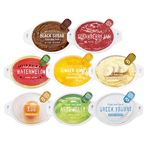 BRING GREEN Fresh Bowl Pack 8g /0.28 oz. each 8 Types - Wash off, Scrub, Peel Off, Moisturizing Sleeping Capsule Mask/Reducing Pores, Sebum Control, Calming, Nourishing, Natural Ingredients Mask