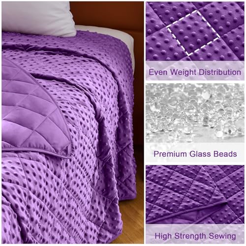 Purple Weighted Blanket for Adults 12lbs, 48"x72", Twin Full Size Cooling Minky Heavy Throw Blanket for 110-130lbs, Soft Winter Thick Big Blankets Weighted Comforter Gift for Sleeping