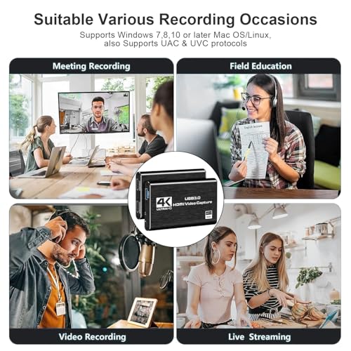 KGEAMP 4K HDMI Video Capture Card, USB3.0 1080P 60FPS Video Recorder, Nintendo Switch Capture Card for Streaming Gaming and Broadcasting (Black) - Image 5