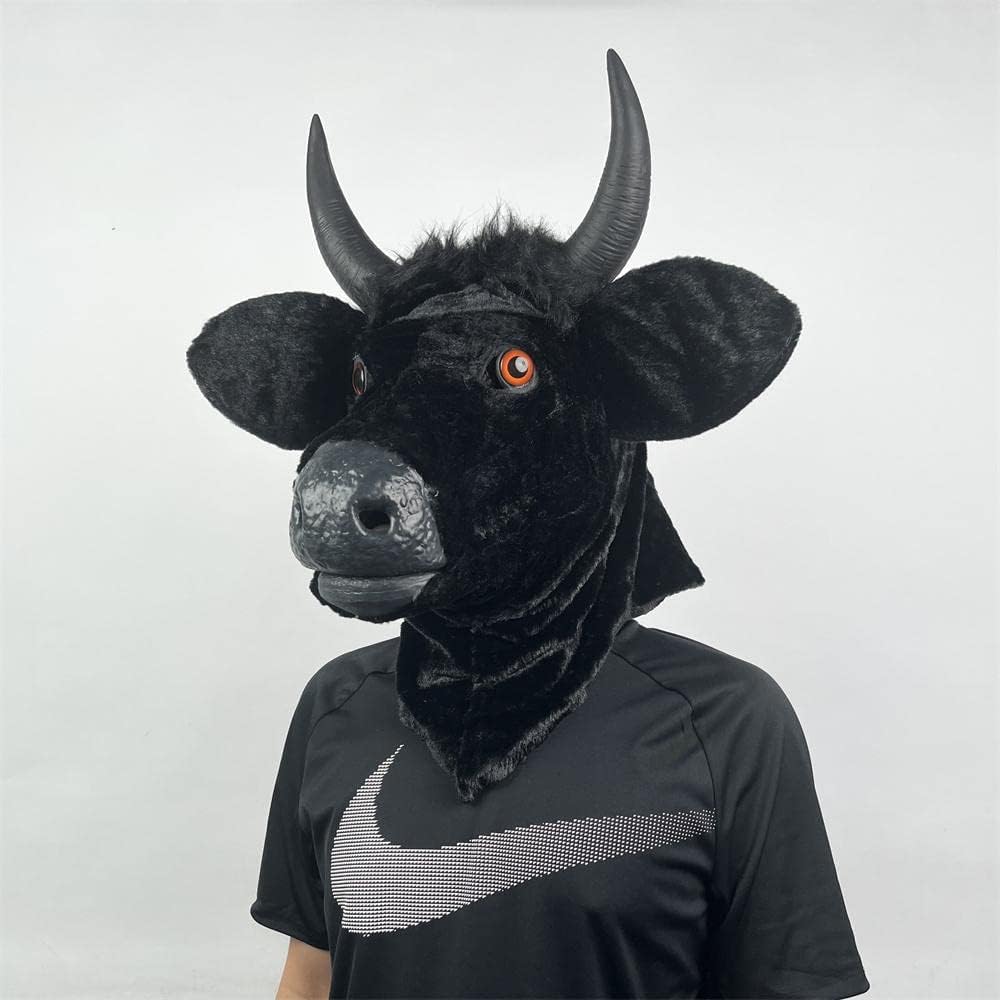 Cosermart Halloween Mask Realistic Mouth Mover Cow - Creepy Moving Bull Fursuit Animal Head Rubber Latex Masque - Scary Masks for Adults Men Women Dress-Up Costume Party Favors Cosplay Costumes
