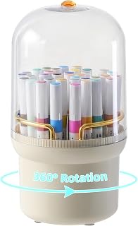 360-Degree Rotating Colored Pencil Holder with Lid, Pencil Organizer Holds 100 Long Pencils with 7 Slots for Desk, Caddy Art Supply Organizer, Multi-function Makeup Brushes Ogranizer (Ivory White)