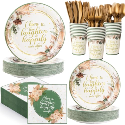 Ziliny 350 Pcs Floral Bridal Shower Plates Napkins Forks for 50 Guests