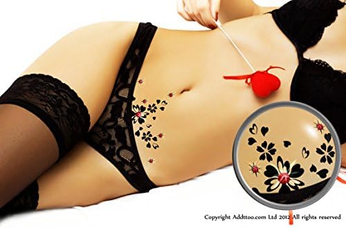 Black Love Hearts Vajazzle with Sparkling Red Swarovski Crystals - Temporary Body Art Tattoo. Water Resistant. For Parties, Clubbing, Festivals, Holidays, Weddings, or As a Unique Present