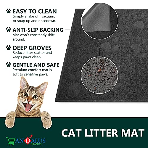 Andalus Cat Litter Mat - Kitty Litter Trapping Mat For Litter Boxes - Kitty Litter Mat To Trap Mess, Scatter Control - Washable Indoor Pet Rug And Carpet - Grey, Extra Large (35" X 23") #TOP4