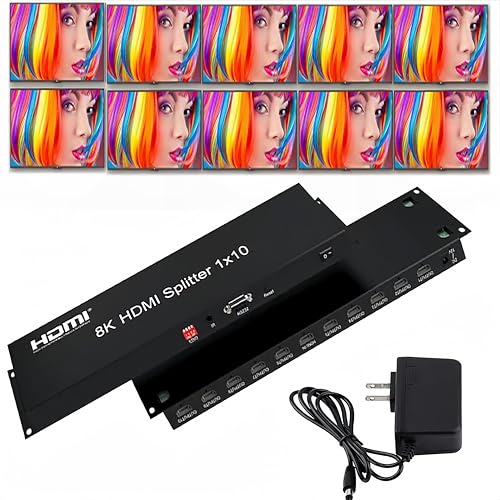Répartiteur HDMI 1 × 10 pour réplicador HDMI2.1 8K Répartiteur asequible Multimoniteur 8K @ 60Hz 1 entrée 10 sorties Full Ultra-HD avec EDID RS232 Botón Rest Control 3D HDR 48 Gbps pour Xbox PS5 PS4