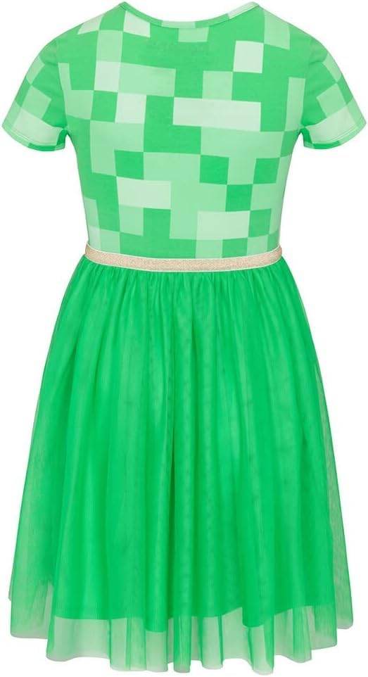 Minecraft Girl's Dress with Creeper - Green Cosplay Dress for Little and Big Girls 4-163